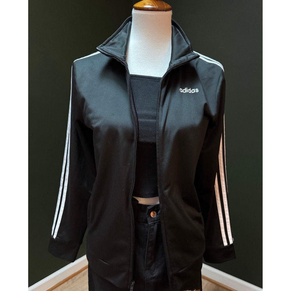 Adidas Black and White 3 Stripe Full Zip Jacket Girls Size Youth Large Coat